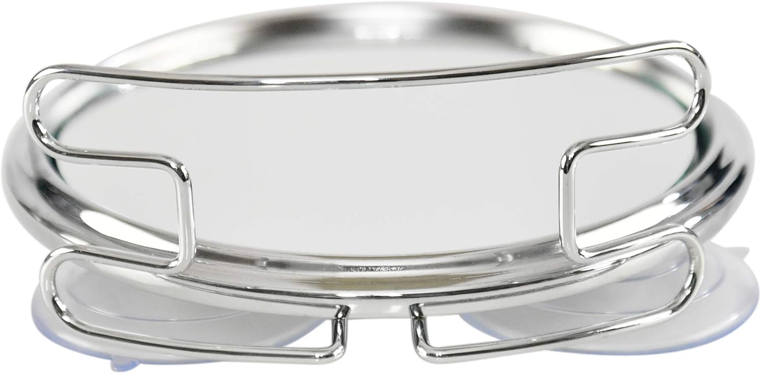 HOME-X Small Fogless Suction-Cup Mirror, Shower Mirror, Shaving Mirror with Razor Holder for Shower, 6 ½ " L x 6" W x 2 ½ " H, Chrome -