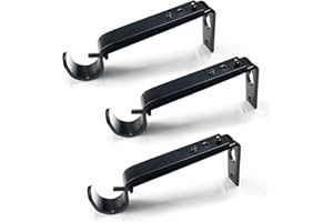 IHRDNNR Curtain Rod Holders Heavy Duty Adjustable Rod Brackets for 7/8 or 1 Inch Rods, Set of 3 (Black)