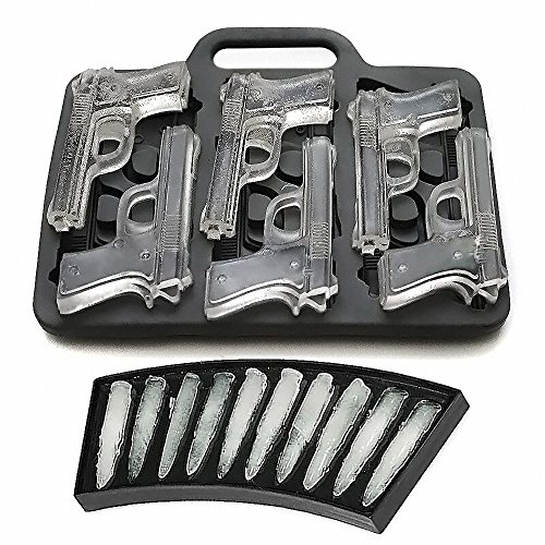 2-Pack Handgun and Bullet Ice Cube Trays Set - MoldFun Cool TPR Pistol and AK47 Bullet Maker Molds for Whiskey Cocktails Ice Cubes, Chocolates, Jello Shots