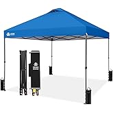 CROWN SHADES 10x10 Pop Up Canopy Tent - Patented Center Lock One Push Instant Outdoor Canopy Beach Tent with STO-N-Go Bag 8 Stakes & 4 Sand Bags,Blue