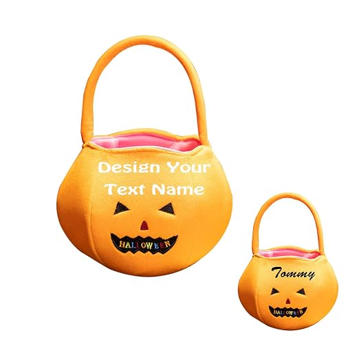 Personalized Plush Halloween Candy Bags for Kids - Custom Name Trick Or Treat Collection Bags for Parties, Festive Gift & Halloween Celebration Favors