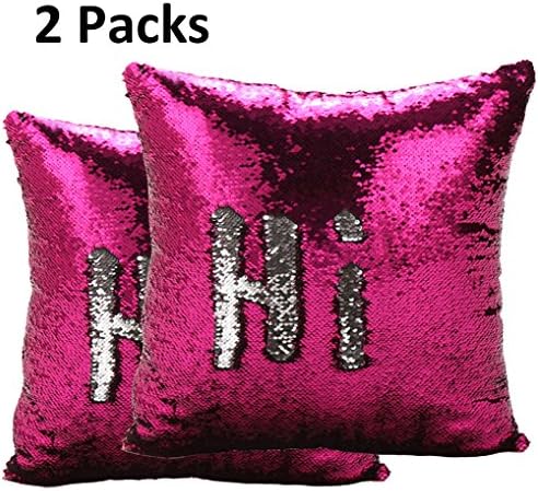 Mermaid Pillow Case Cover, Two Tone Reversible Sequin Mermaid Pillowcase, DIY Color Changing Paillette Decorative Cushion Case (Rose and Silver)