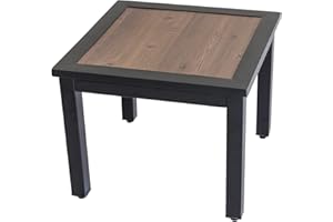 Festival Depot Metal Outdoor Side Table Patio Bistro Dining Table Wood-Like Aluminum-Plastic Table Top with Steel Legs (Square)