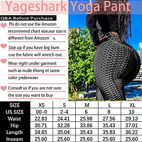 Yageshark Women\'s Yoga Pants Leggings High Waisted Anti Cellulite Tummy Control Textured Booty Scrunch Butt Lifting Black
