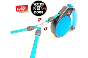 WIGZI 2 Dog Retractable Leash, Easy Lock/Unlock Button, Untangle Automatically - 18 ft Total Distance with Coupler at end of Leash- 110lbs Total Weight of Both Dogs Blue