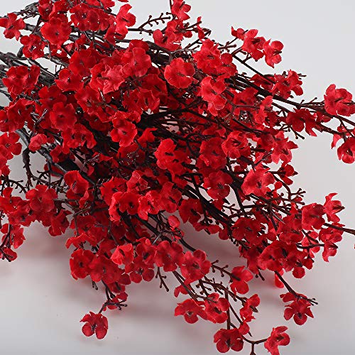 NAHUAA 4PCS Red Babys Breath Artificial Flowers Fake Silk Real Touch Floral Bouquet Home Office Farmhouse Wedding Centerpiece Arrangements Decor for Vase