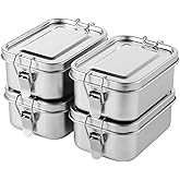 Tideme 4 PCS Bento Boxes, 550 ML Stainless Steel Lunch Boxes, Food Storage Containers, Portable Metal Lunch Containers, Lockable Clips to Leak Proof, Reusable Dishwasher Safe Lunch Snack Boxes