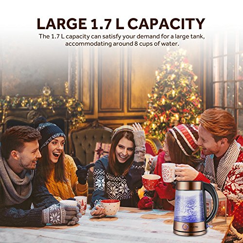 PLEMO Electric Kettle, LED-Lit Fast Water Boiler, Quick-Boil Glass Tea Kettle with Atmospheric Illumination, 1500 W Enclosed Heating Element and Cool Touch Handle, 1.7 L