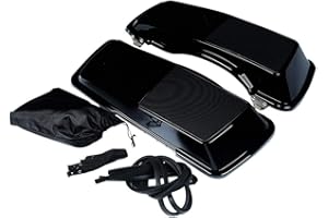 XMT-MOTO Saddlebag Lids w/6 x 9 inch speaker grilles Fit For 1993-2013 Harley Davidson Touring Road Street Glide Hard Saddlebags,Vivid Black