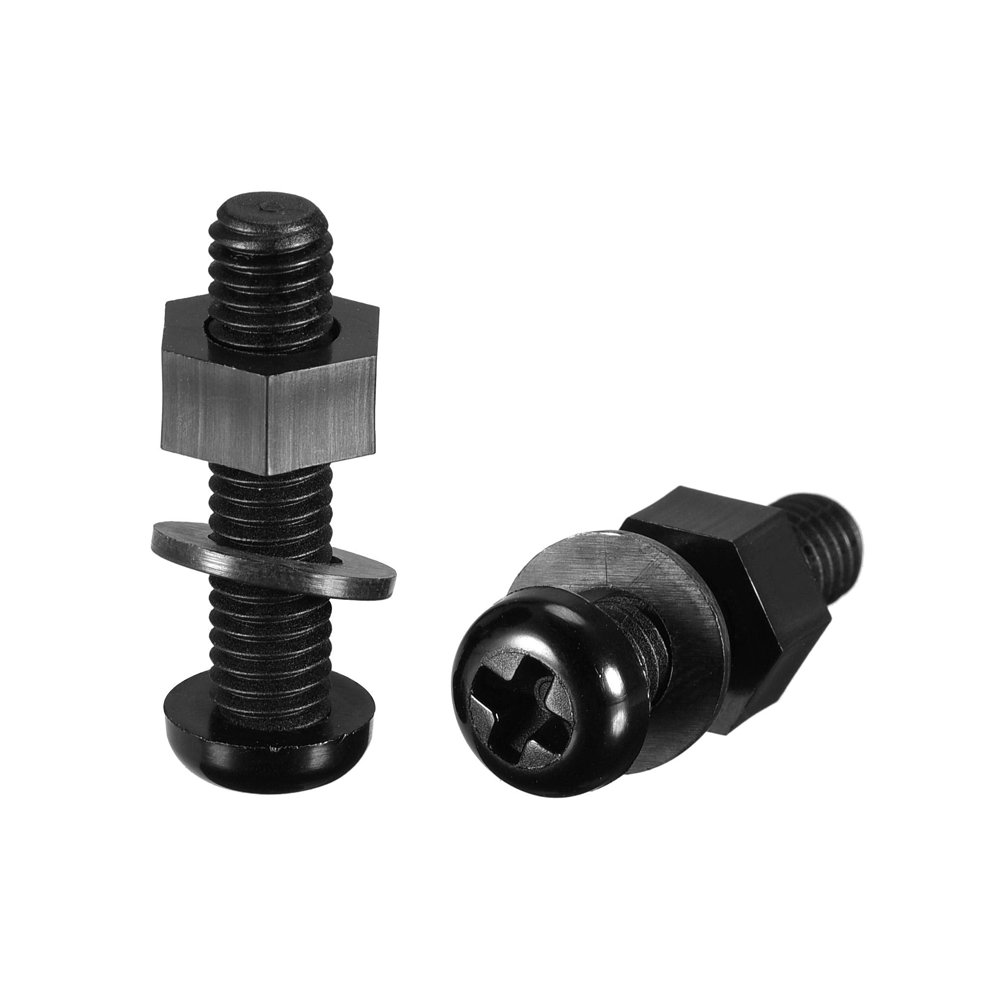 sourcing map Nylon Screw Nut Washer Assortment Kit, M6x25mm Round Head Machine Screw Bolt Nuts Flat Washers Black 20 Set
