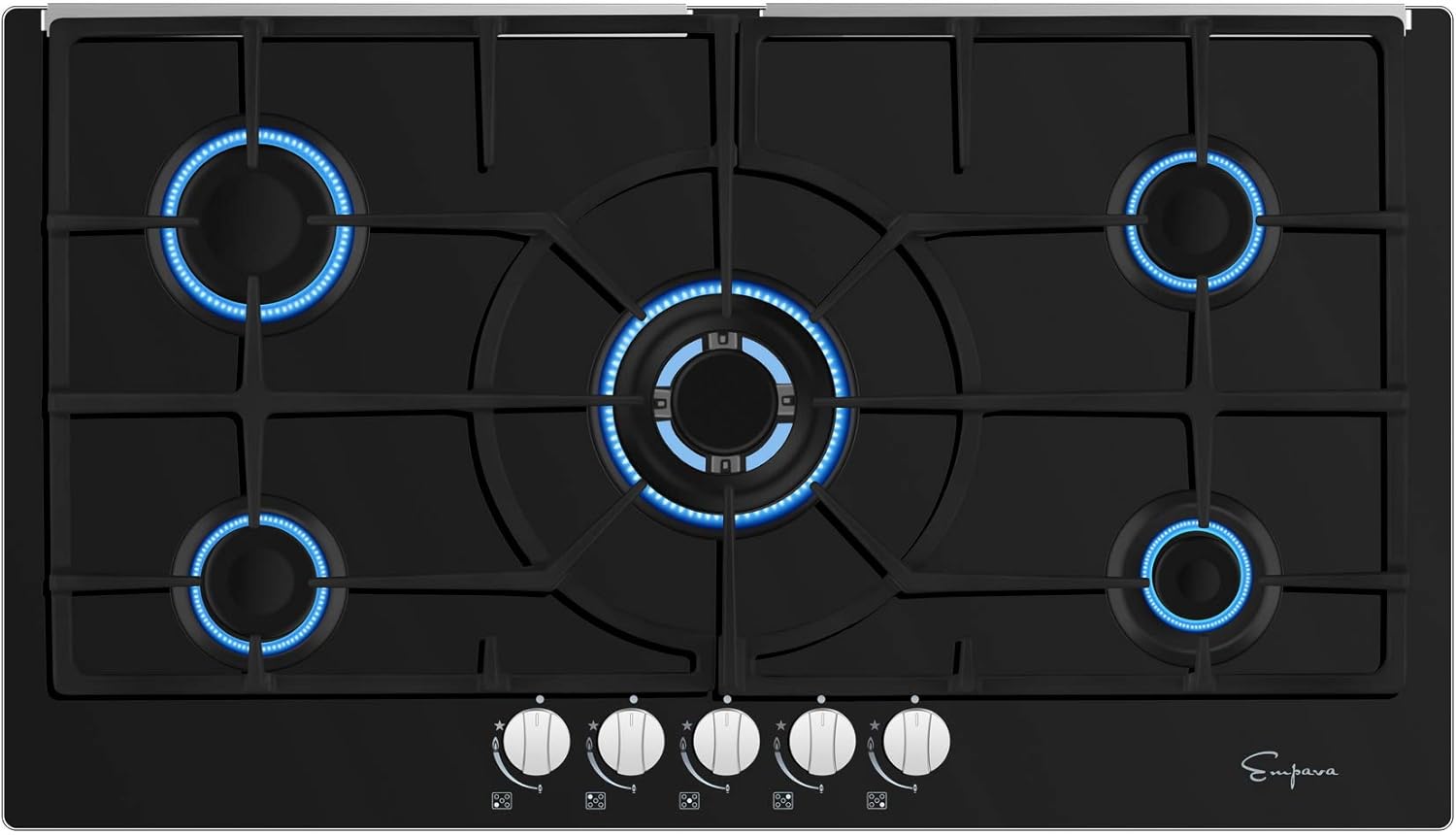 Empava EMPV-36GC5L90I 5 Italy Sabaf Burners Gas Stove Top Cooktop, 36 Inch