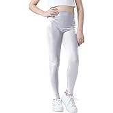 Jinhiteam Girls Metallic Leggings Size 11-12 Years Old Stretchy Active Pants Sparkly Silver Tight for Youth Teen