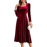 BeryLove Women Velvet Dress Cocktail Party Evening Dresses Long Sleeve Wedding Guest Formal Dresses