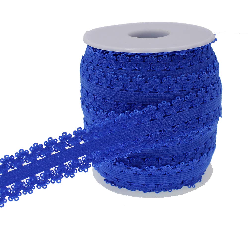 One Roll 16 Yards 3/4'' Picot Edge Stretch Lace, Frilly Edges Elastic Webbing,Lace for Headbands (Royal Blue)