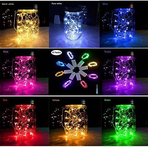 ZZF-LYA 8 Packs Fairy String Lights Silver Wire 7.2ft 20 Led String Lights Battery Operated(included) for Wedding Centerpiece,Party,Table Decorations(8 Colors)