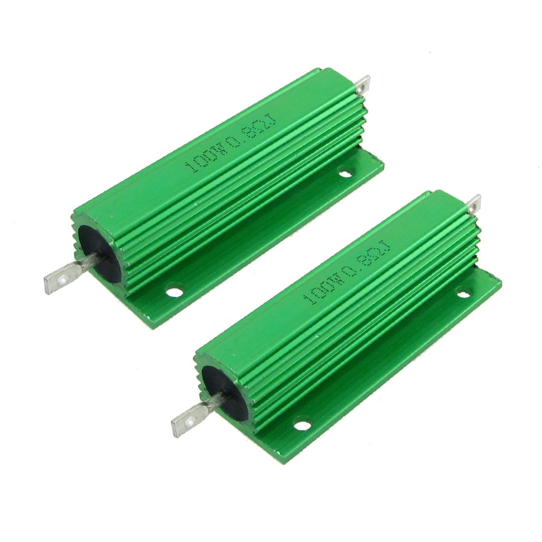 sourcing map 2 Pcs Mounted Green Aluminum Clad Wirewound Resistors 100W 0.8 Ohm 5%