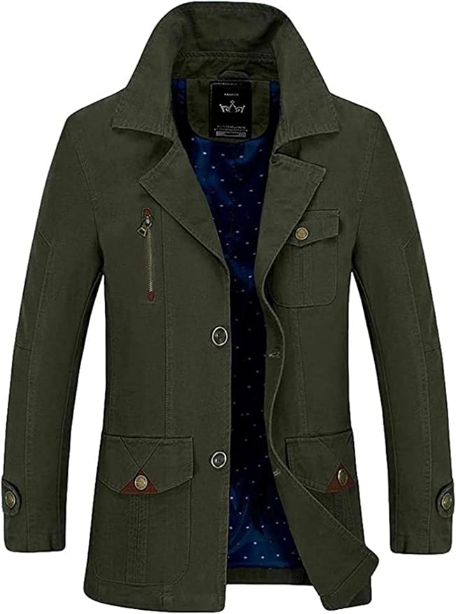 Men's Autumn Winter Casual Medium Length Lapel Button Cotton