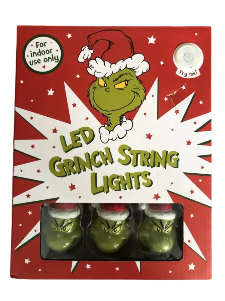 Booyah.UK 8-Piece LED Christmas Lights 190cm Grinch Face Shaped Edition Christmas Home Decor Indoor Fairy Light