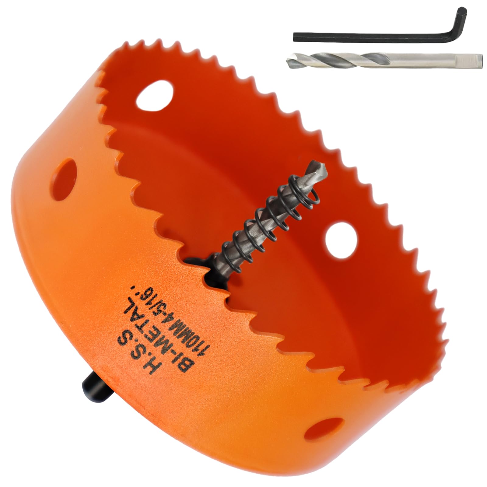 110mm Hole Saw, 4-5/16'' HSS Bi-Metal Hole Cutter with Arbor, Cutting Depth 32 mm, Hole Saw Drill Bit for Cutting Wood, Plywood, Plastic, Drywall, Thin Metal Sheets (with 1 spare drill)