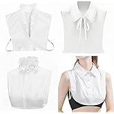 Bencailor 4 Pcs Fake Collar Detachable Dickey Collar for Women Stylish Half Shirt Faux Lace V Neck Black Bowtie Lapel Women