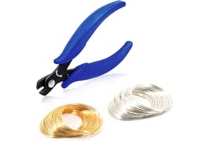SPEEDWOX 5.5 Inches Memory Wire Cutting Pliers With 200 Loops Set for Bracelet Making - Gold Silver Loop Jewelry Arts DIY Mak