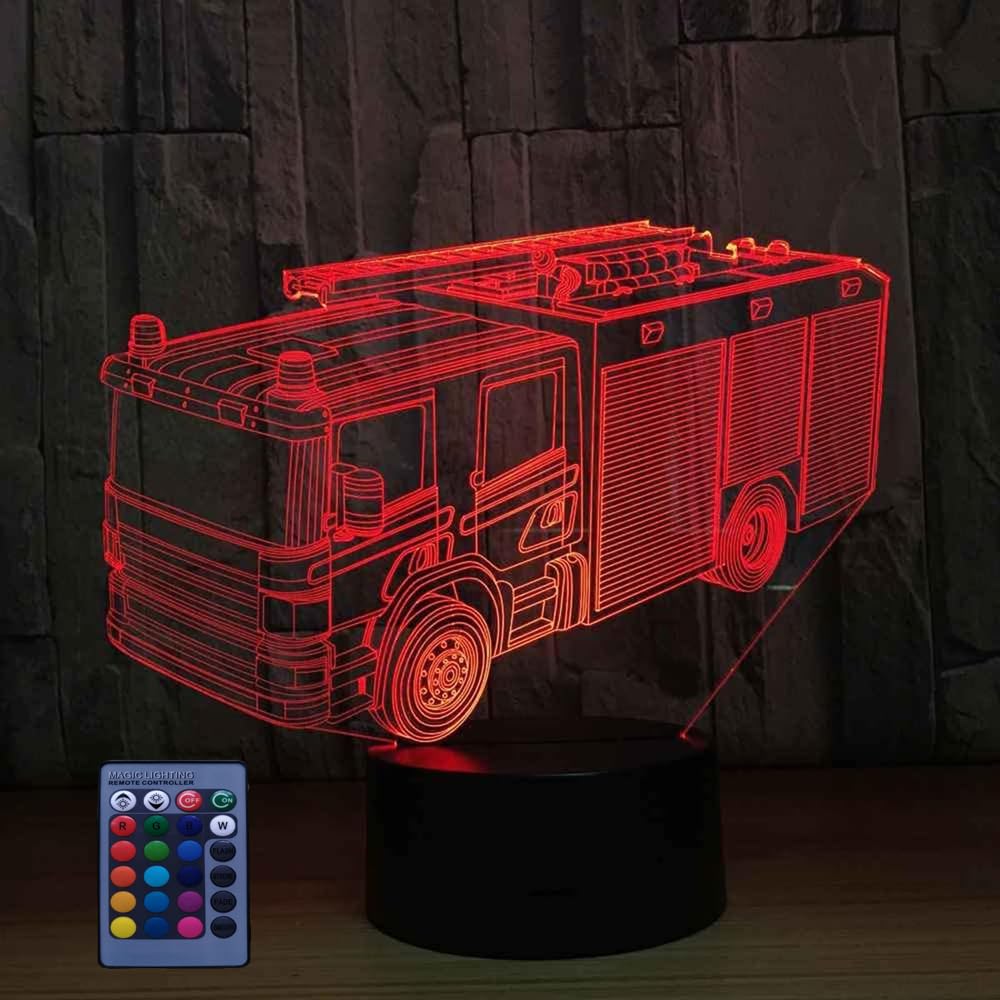 HPBN8 Ltd 3D Fire Engine Night Light Lamp 7/16 Color Change LED Lamp USB Powered Remote Control Touch Switch Decor Decorations Valentines Room Decoration Birthday