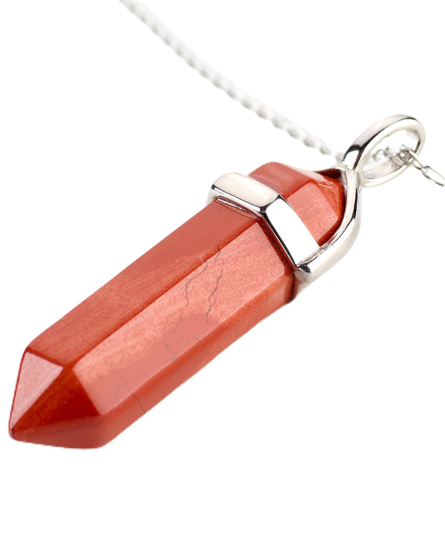 LAVISA Obelisk Gemstone Necklace, Pendant, Genuine Crystal Chain, Necklace, Rose Quartz, Amethyst, Natural Stone - 55 + 5 cm, Stainless Steel, Amethyst, rose quartz