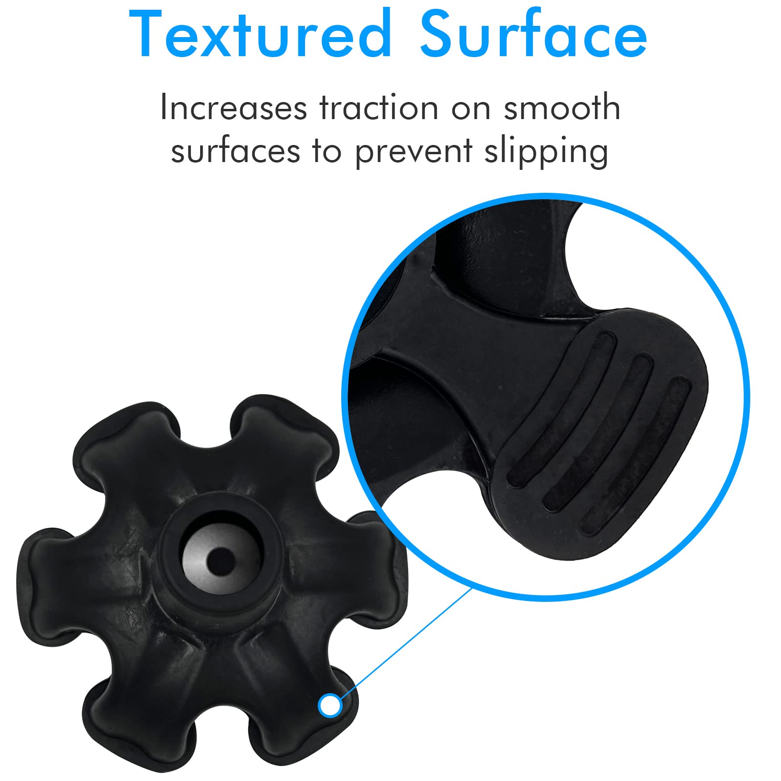 XSL Cane Tips - 3/4 Inch Replacement - Heavy Duty Rubbers Self Standing 6 Support Feets Base Replacement Walking Canes, Walking Sticks, Folding Canes - 6 Prong Rubber Cane Foot Pad (Black)