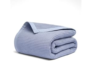 Salt Earth GOTS Certified 100% Organic Cotton Throw Blanket, 55" X 60" Waffle Blankets & Throws for Bed, Throw Blanket for Couch, Modern & Cozy Blanket, All Season, Comfy Soft Blanket (Powder Blue)