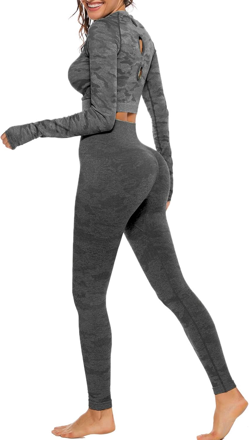 RIOJOY Women 2 Piece Outfits Yoga Sets Workout Seamless Long Sleeve