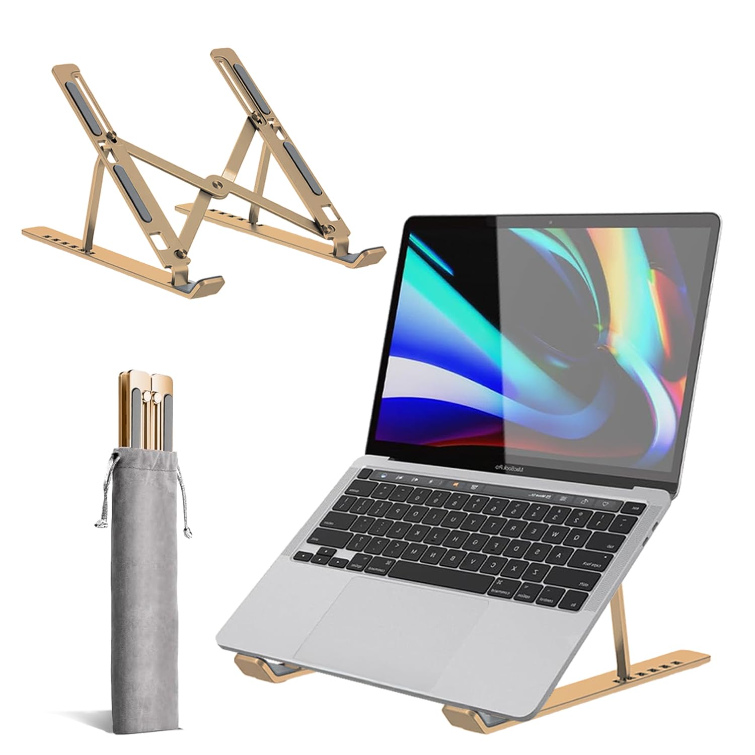 Roe Tenpo Adjustable Laptop Stand for Desk, 6-Angle Laptop Riser Portable Laptop Holder, Air-Ventilated Cooling Notebook Stand for Compatible with MacBook Air, Pro, Dell 10-15.6” (Gold)