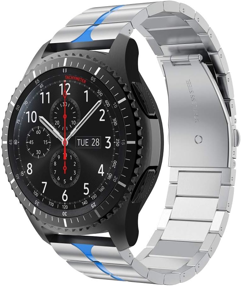 RABUZI Compatible for Samsung Galaxy Watch 46mm Bands,22mm Enamel Stainless Steel Metal Adjustable Sport Wristband Compatible Samsung Gear S3 Frontier/Classic Smartwatch,Silver+Blue Enamel Process
