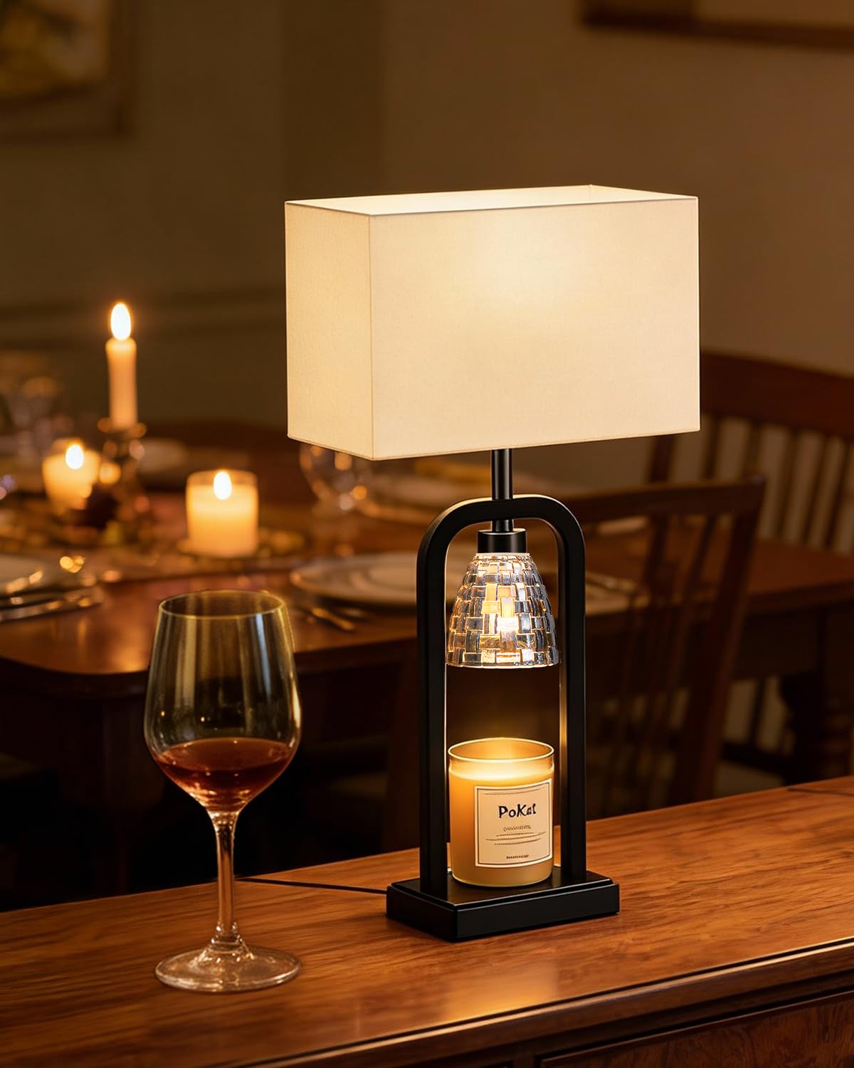 Photo 1 of ***DAMAGED -NON-FUNCTIONAL SELLING AS PARTS ONLY*** PoKat Electric Candle Warmer Lamp Black, Modern Lamp Candle Warmer with Timer Dimmer, Wax Light Warming Table Lamp for Jar Candles, Bedside Lamp for House Warming Home Decor Living room, Bulb Included