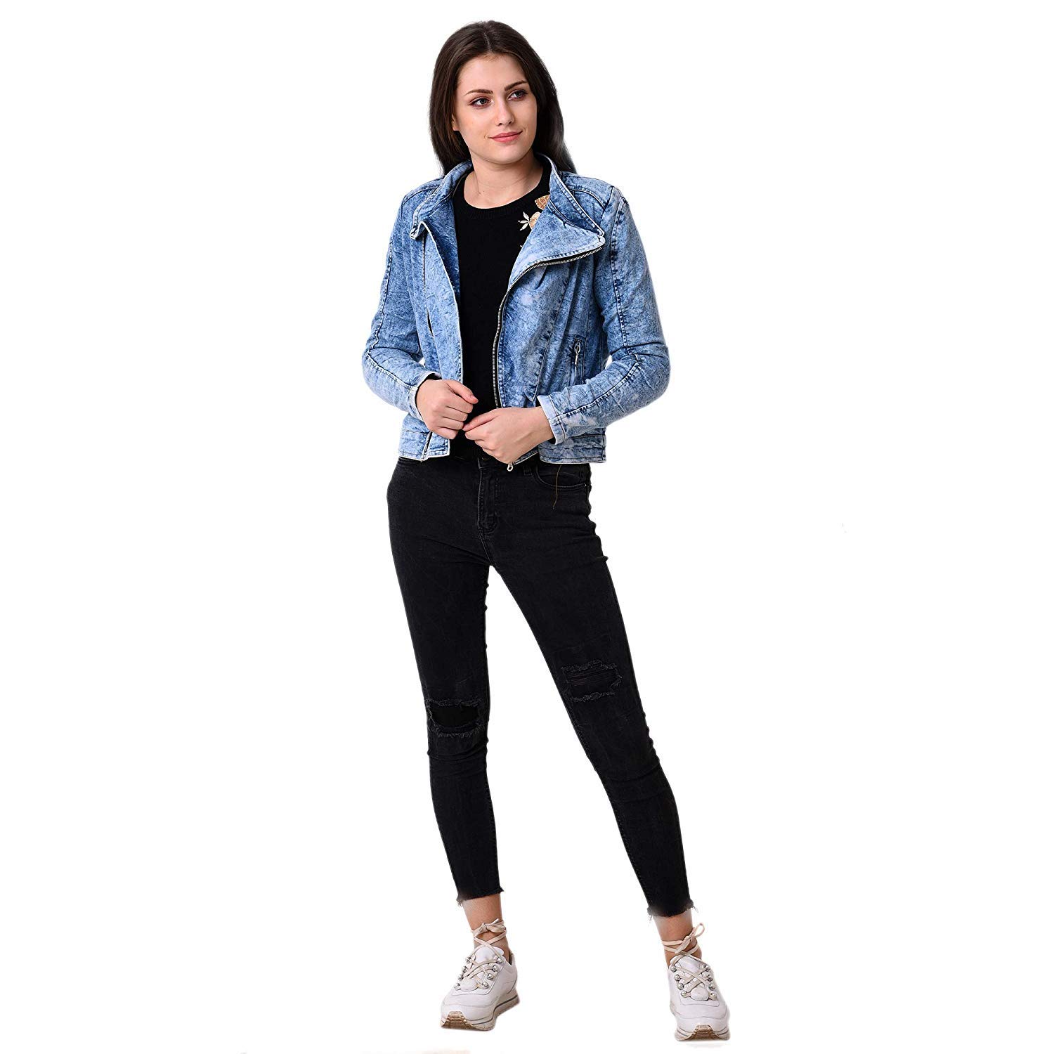 myracollection full sleeves solid women denim jacket