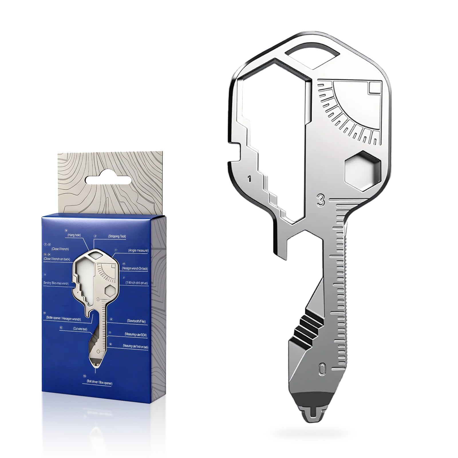VBNZBK 24 in 1 Multi Tool,Portable Stainless Steel Key Shaped Pocket Tool,Key Fob with Bottle Opener,Spanner Key Outdoor Survival Key Universal Tool,Mini Multi Tool Key