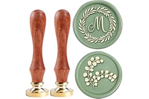 YOLAKIS Initial M Wax Seal Stamp Olive Alphabet M Sealing Stamp and Eucalyptus Wax Stamp Brass Head Decorate Christmas Cards Envelope Gift Wrap Wedding Theme Party Invitation (M)