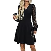GORGLITTER Women's Lace Long Sleeve Mini Dress Elegant Classy Fall Casual V Neck Birthday Cocktail Dinner Party Dresses