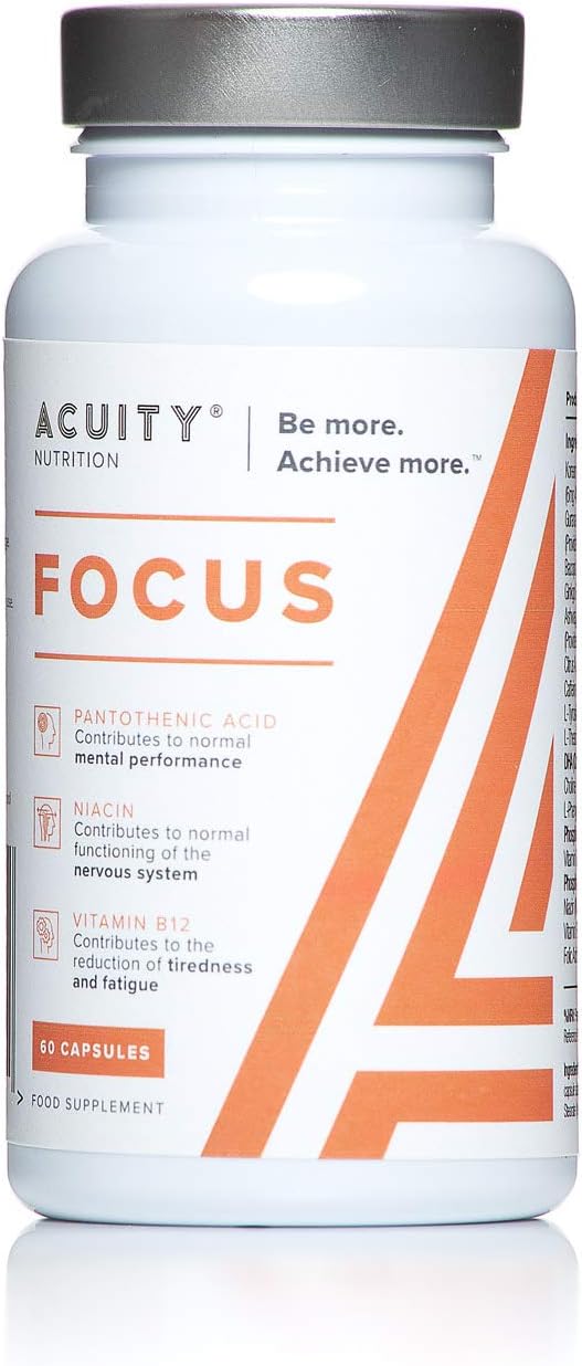 Acuity Nutrition Focus Advanced Nootropic Pre-Workout Supplement with Bacopa Monnieri, Vitamin B12, Oganic Guarana Extract, Niacin, Ginseng & L-Tyrosine for Enhanced Cognitive Focus - 60 Capsules