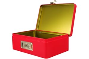 FUTUREORYY Red Lockable Tinplate Storage Box with Hinged Lid – Small Rectangle Metal Keepsake Organizer