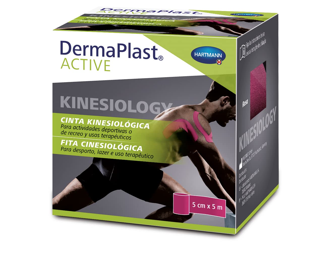 DERMAPLAST Active Kinesiology Tape, Neuromuscular Tape for the Prevention and Treatment of Sports Injuries, Kinesiology, Pink, 5 cm x 5 m
