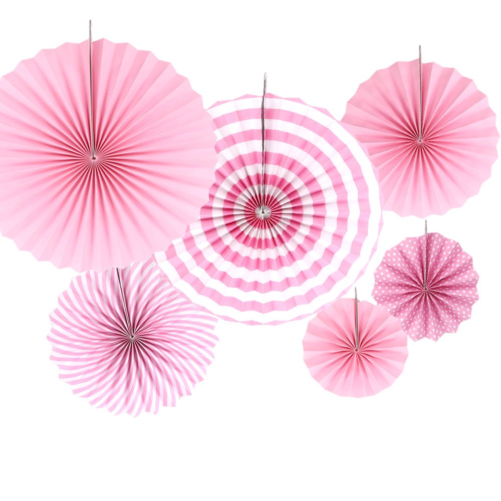 Time to Sparkle 6pcs Mix Hanging Paper Flowers Party Fan Tissue Paper Fan Festival Party Wedding Home Birthday Decor, 6X Fan-Pink