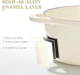 Overmont 26cm Enamelled Cast Iron Round Casserole Pot with Lid Cream view 6