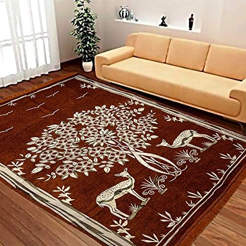 Decoholic Velvet Touch Abstract Chenille Carpet, 7 feet (Length) x 5 Feet (Width),Coffee