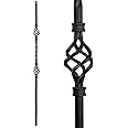 S07 Wrought Iron Balusters Set of 10 Decorative Metal Balusters for Decks Spiral Stair Railing 1/2-inch Hollow Double Basket Iron Spindles Satin Black Metal Railing
