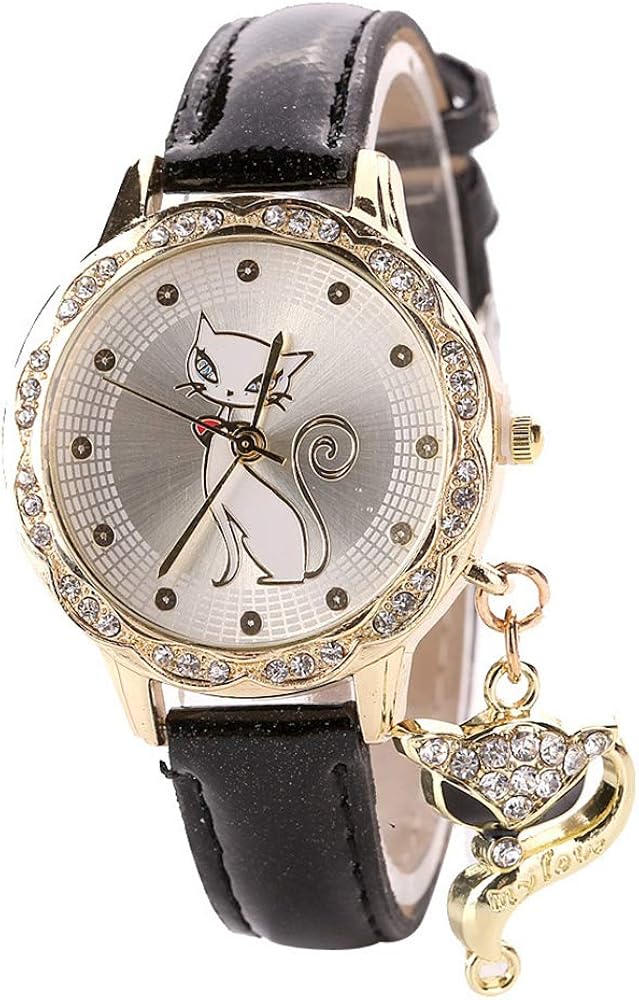 Cute Cat Watch Fashion Women Watches Luxury Crystal Rhinestone