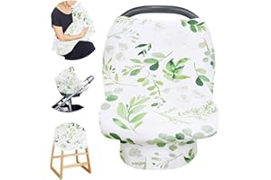 TANOFAR Nursing Cover for Breastfeeding, Multi- use CarSeat Cover Girls Boys, Infant Stroller Cover, Green Leaf, Stretchy Soft Breathable