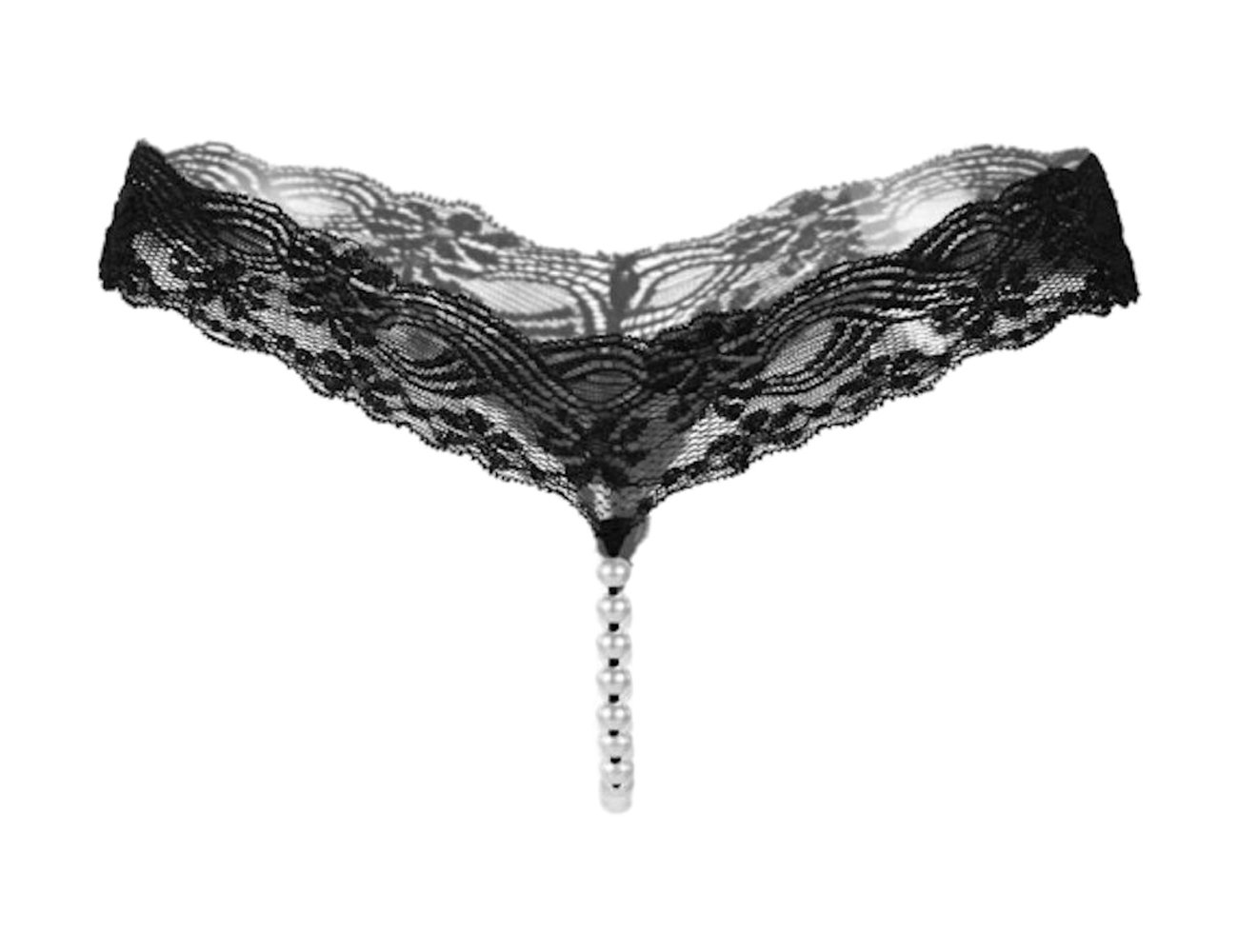 Ladies Slip String Tanga Pearl String Micro String Lingerie with Pearl - Black - One size