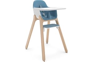 UPPAbaby Ciro High Chair/Sleek, Easy-to-Clean Design/Perfect-Fit Tray to Bring Baby to Table/Patent-Pending Harness/Dual-Position, 180-Degree Rotating Footrest/Caleb (Steel Blue/Rubberwood)