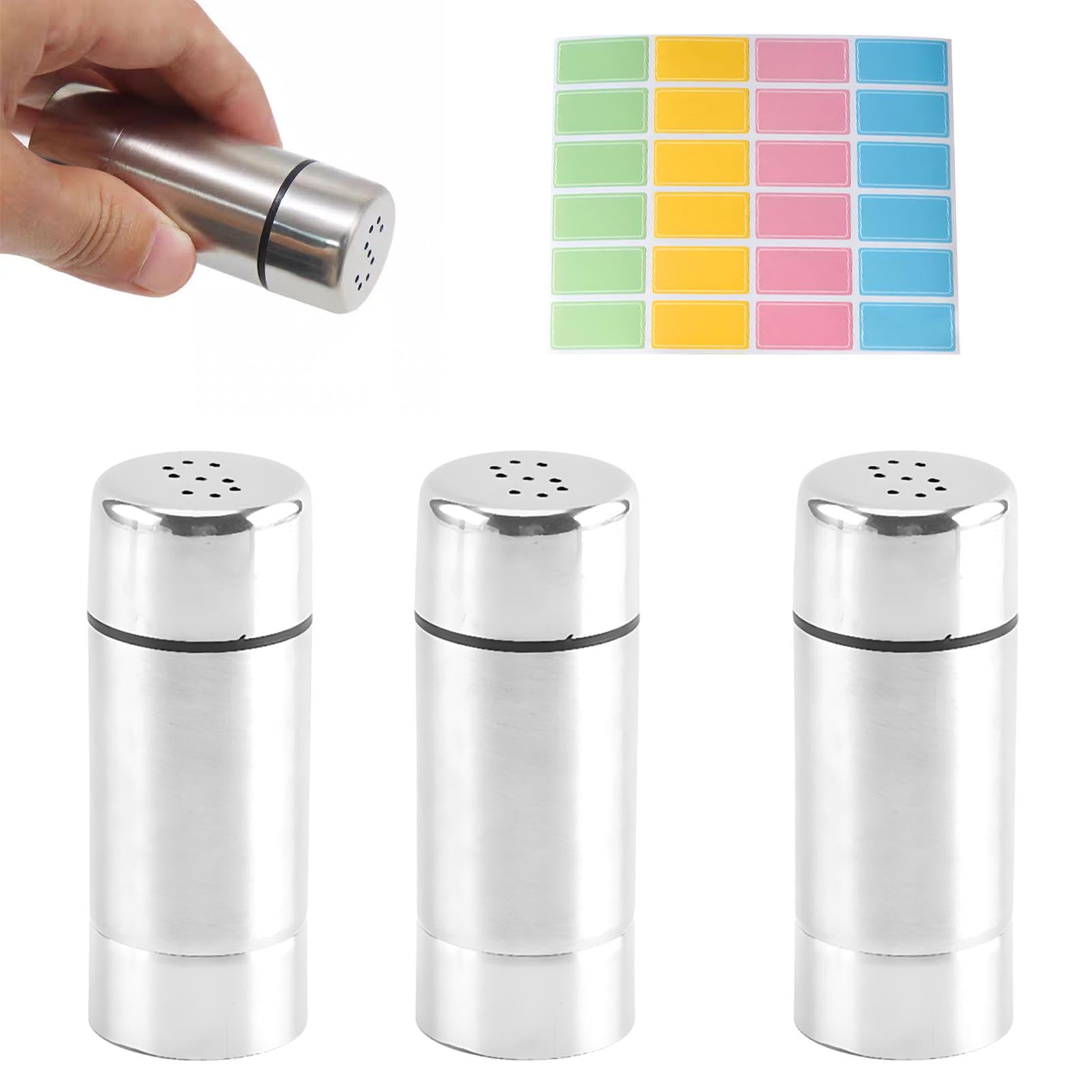 3PCS Seasoning Bottle, Stainless Spice Shaker and Pepper Shaker,Shaker Seasoning Cans Spice Jar Metal with Large Holes for Restaurant BBQ Camping