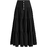 CIDER Women’s Long Jean Denim Tiered Button Down High Waisted Maxi Skirts